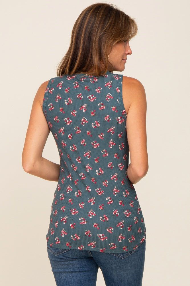 Teal Floral Ribbed Sleeveless Top sold by Pinkblush product image thumbnail 3