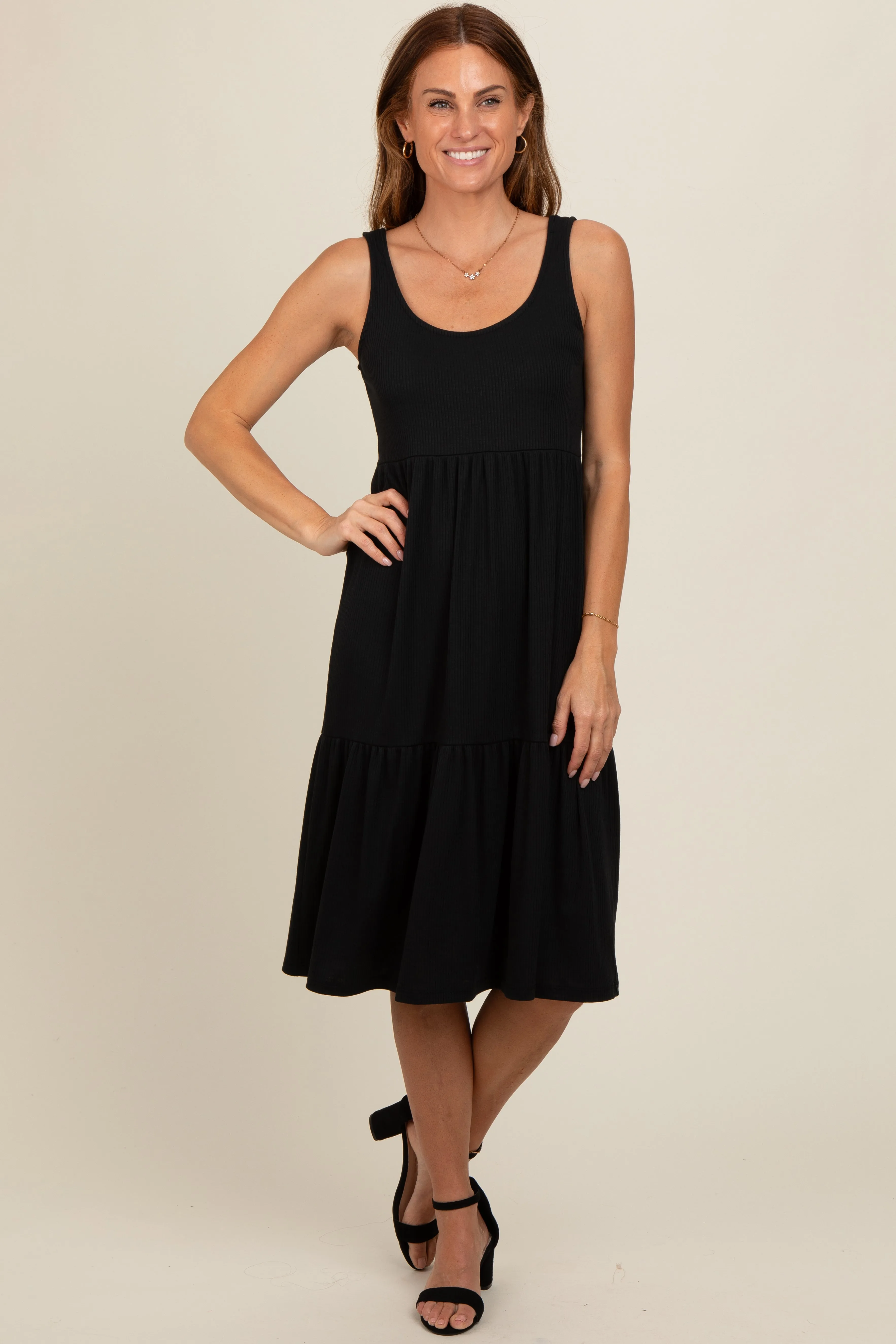 Black Tiered Sleeveless Midi Dress sold by Pinkblush product image thumbnail 2