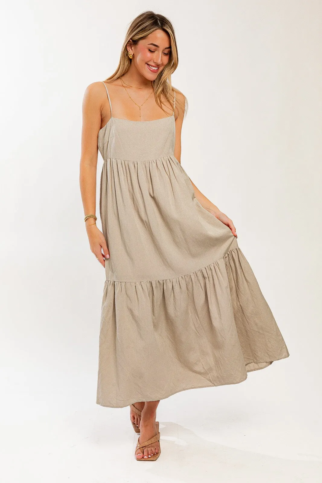 Taupe Square Neck Sleeveless Tiered Maternity Maxi Dress sold by Pinkblush product image thumbnail 5