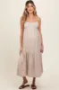 Taupe Square Neck Sleeveless Tiered Maternity Maxi Dress sold by Pinkblush