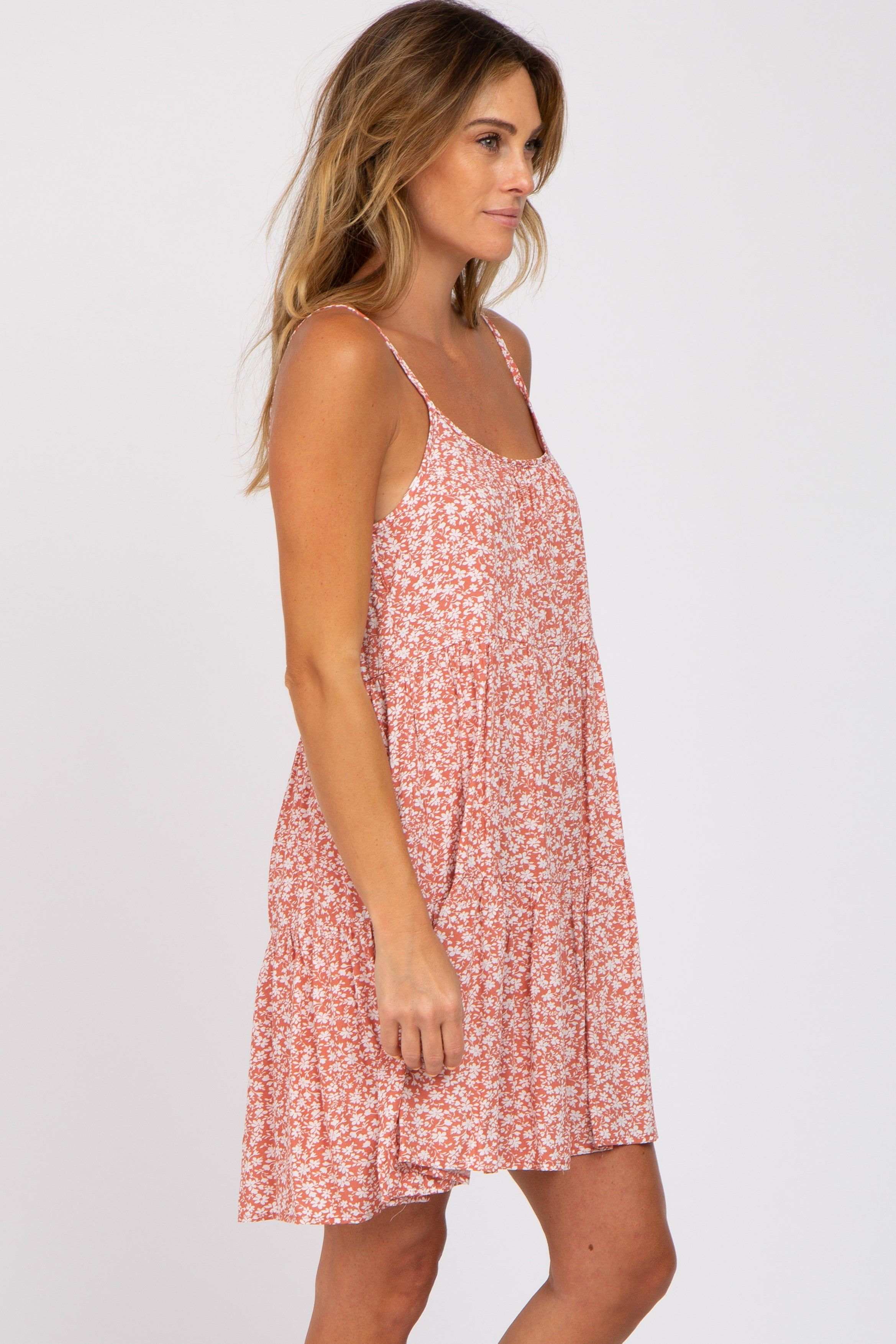 Salmon Floral Tiered Mini Dress sold by Pinkblush product image thumbnail 2