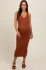Rust V Neck Sleeveless Knit Maternity Midi Dress sold by Pinkblush