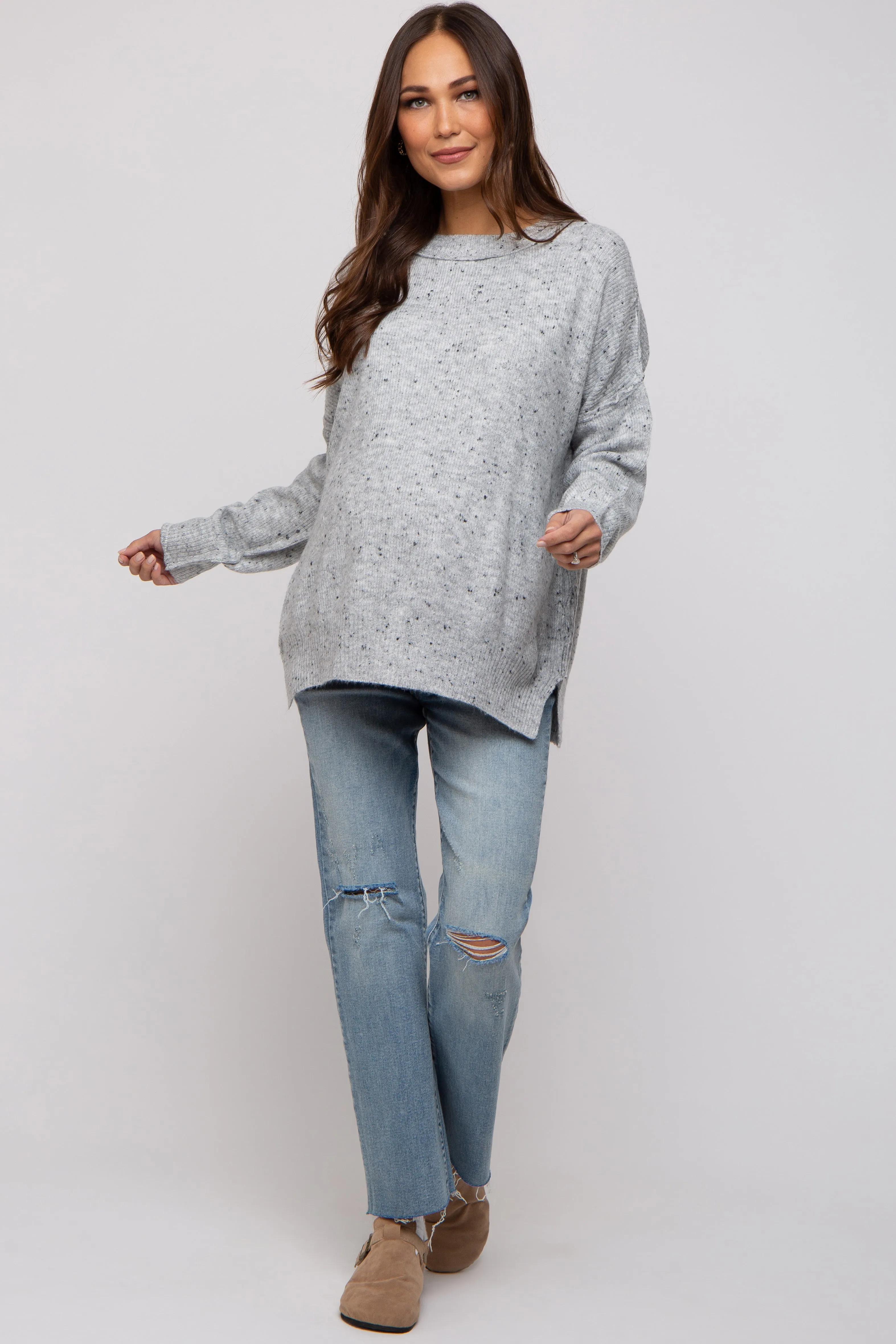 Grey Speckled Knit Maternity Sweater sold by Pinkblush product image thumbnail 4