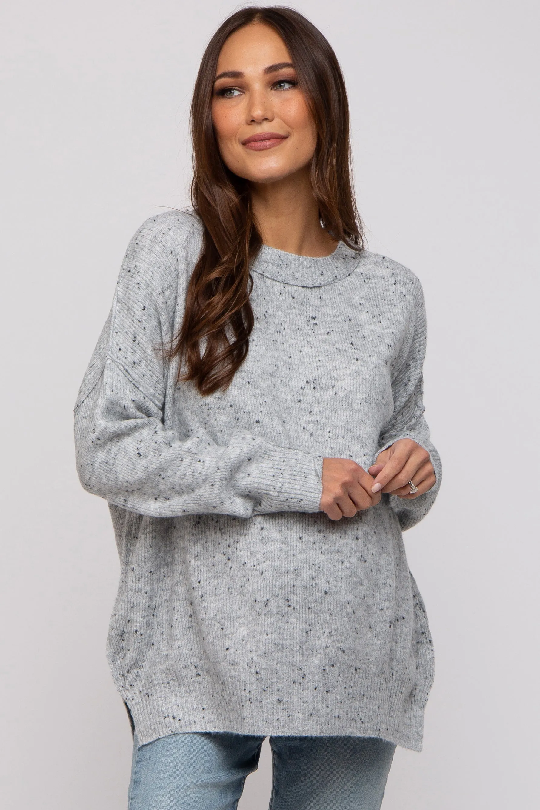 Grey Speckled Knit Maternity Sweater sold by Pinkblush