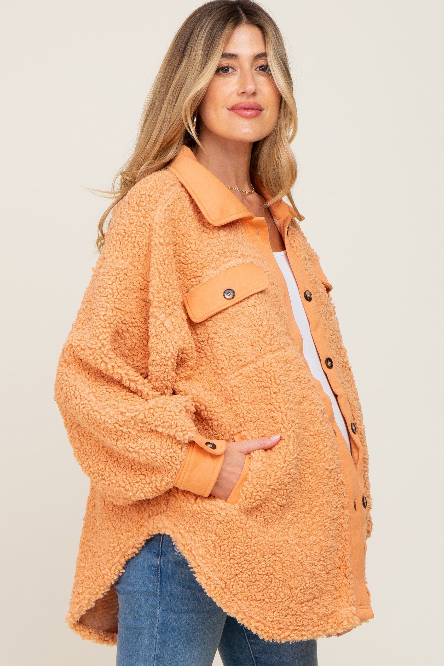 Peach Contrast Oversized Sherpa Maternity Coat sold by Pinkblush product image thumbnail 3