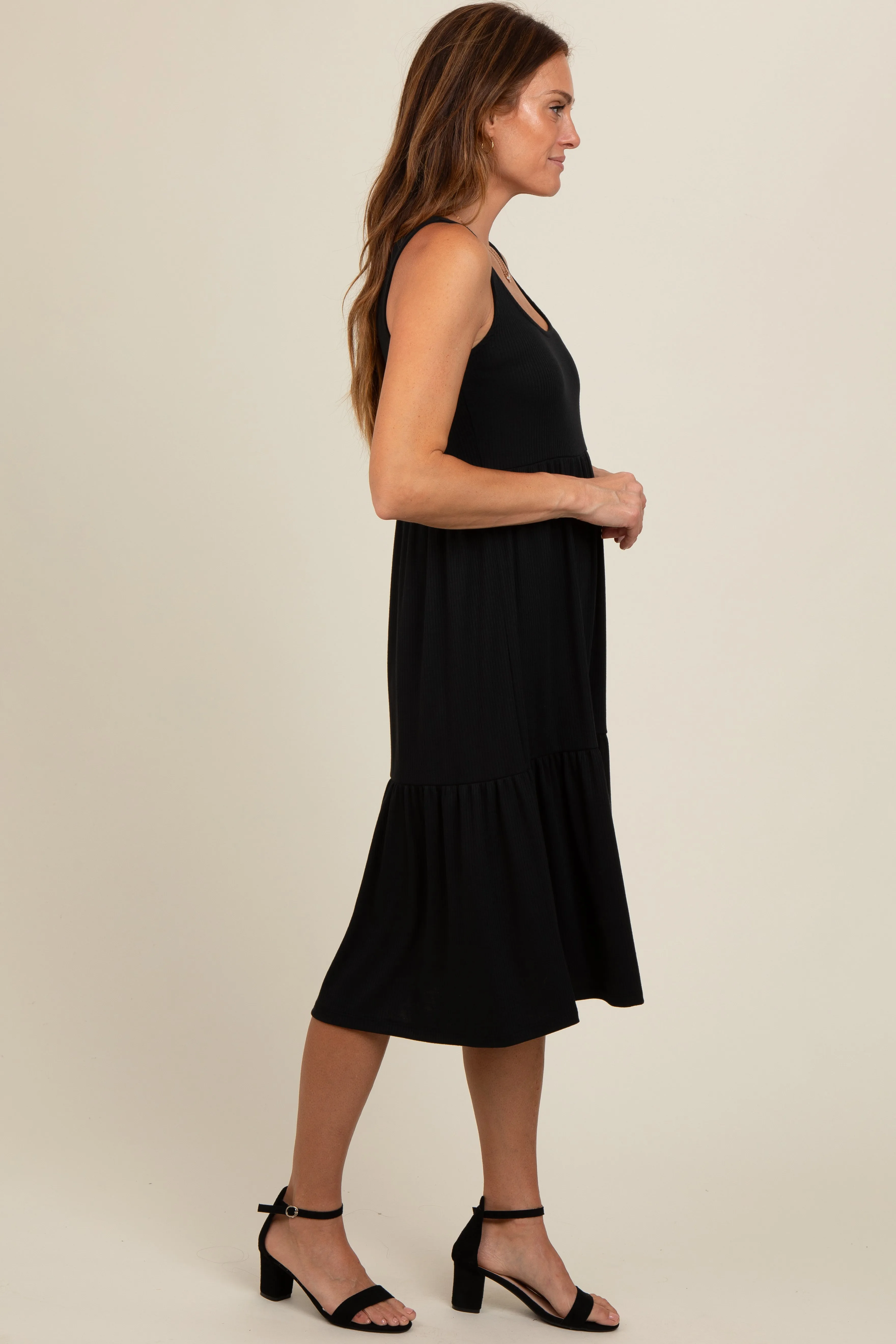 Black Tiered Sleeveless Midi Dress sold by Pinkblush product image thumbnail 3
