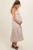Taupe Square Neck Sleeveless Tiered Maternity Maxi Dress sold by Pinkblush