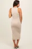 Beige Sleeveless Ribbed Knit Maternity Midi Dress sold by Pinkblush