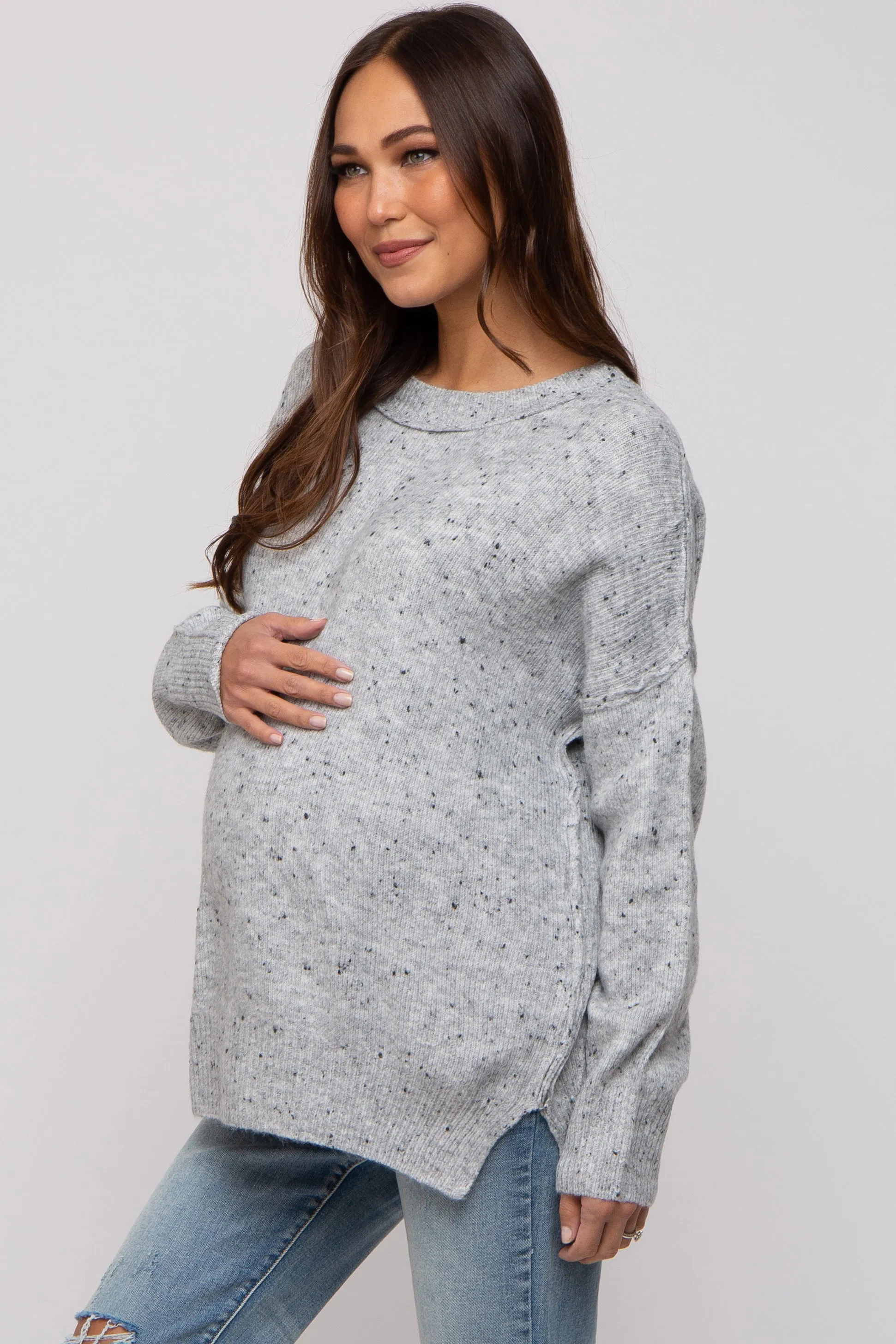 Grey Speckled Knit Maternity Sweater sold by Pinkblush product image thumbnail 2