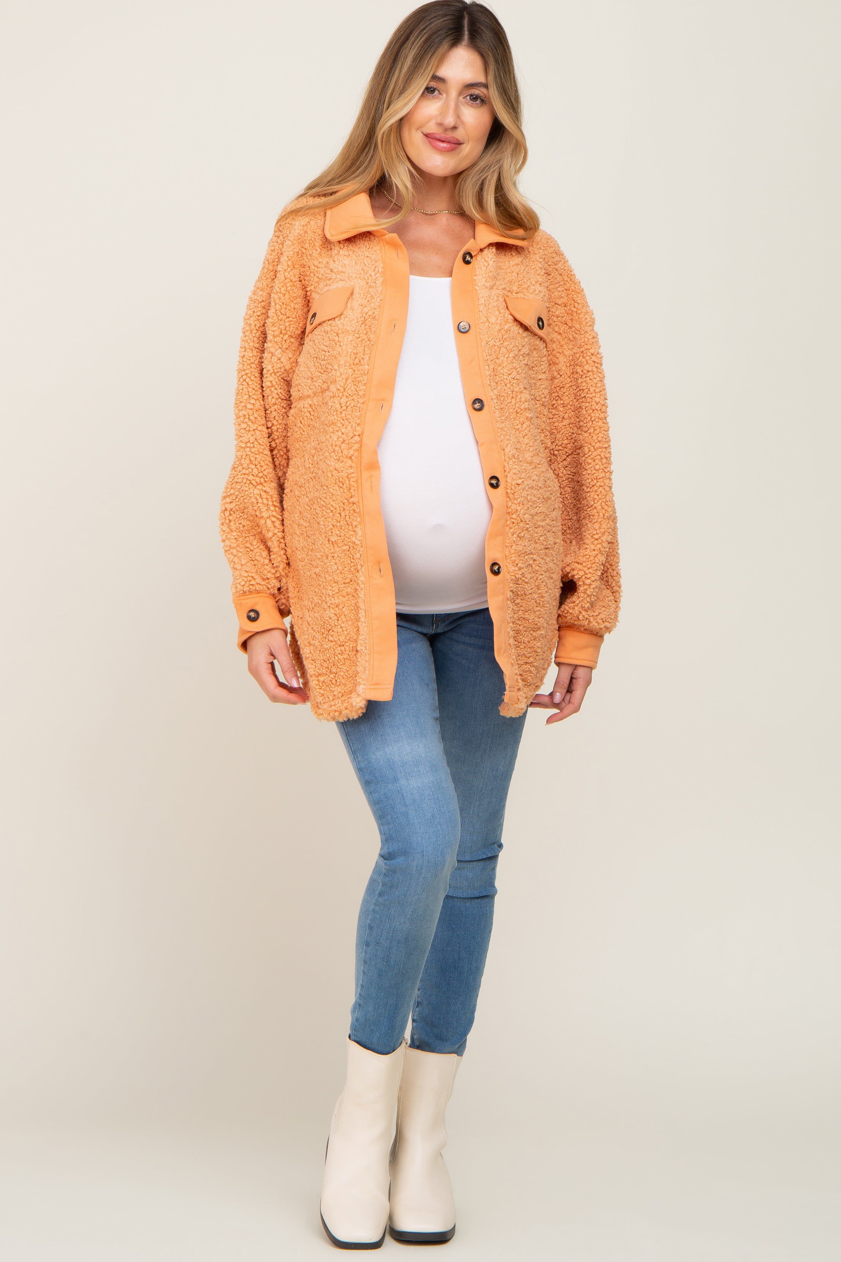Peach Contrast Oversized Sherpa Maternity Coat sold by Pinkblush