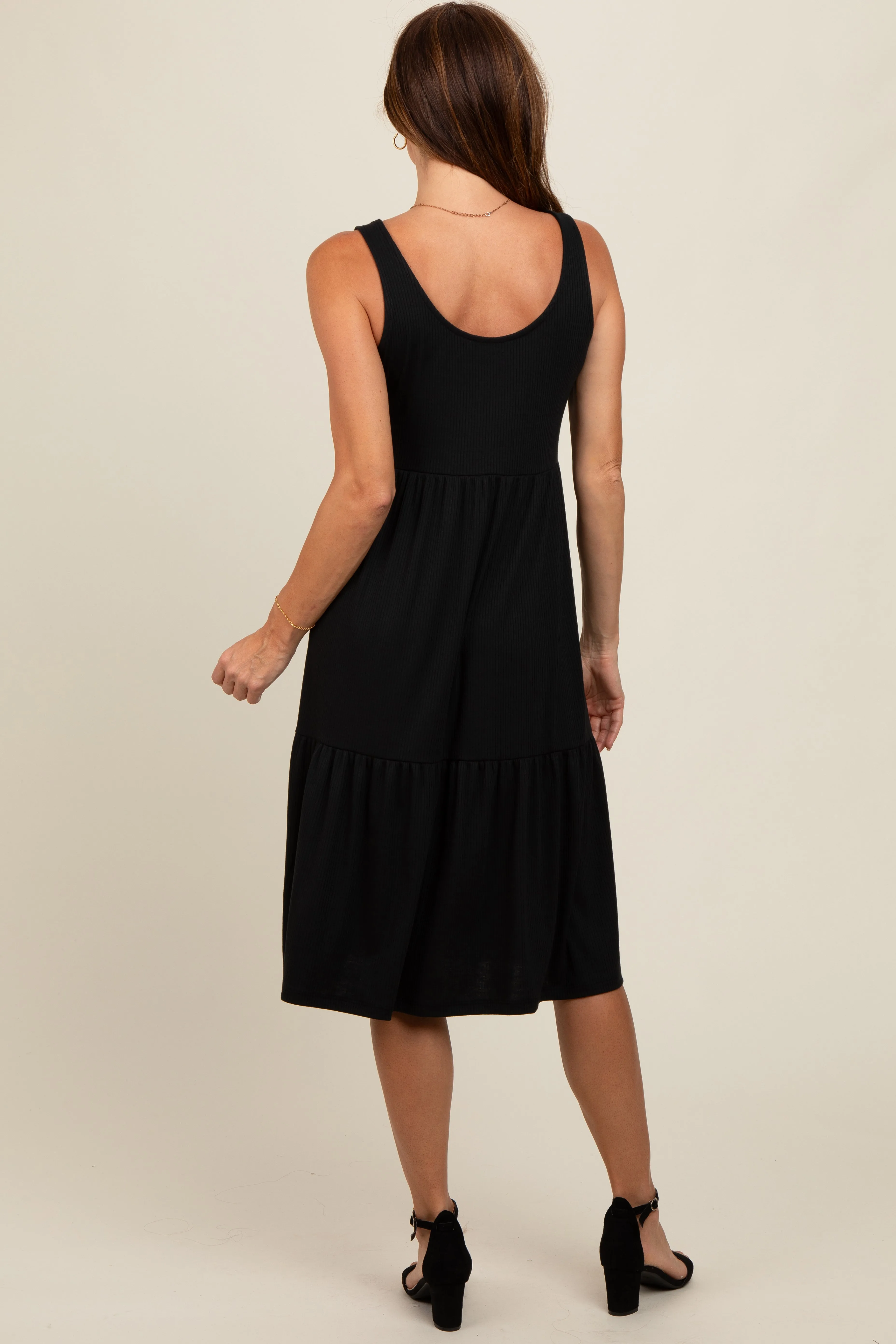 Black Tiered Sleeveless Midi Dress sold by Pinkblush product image thumbnail 4