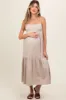Taupe Square Neck Sleeveless Tiered Maternity Maxi Dress sold by Pinkblush