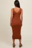 Rust V Neck Sleeveless Knit Maternity Midi Dress sold by Pinkblush