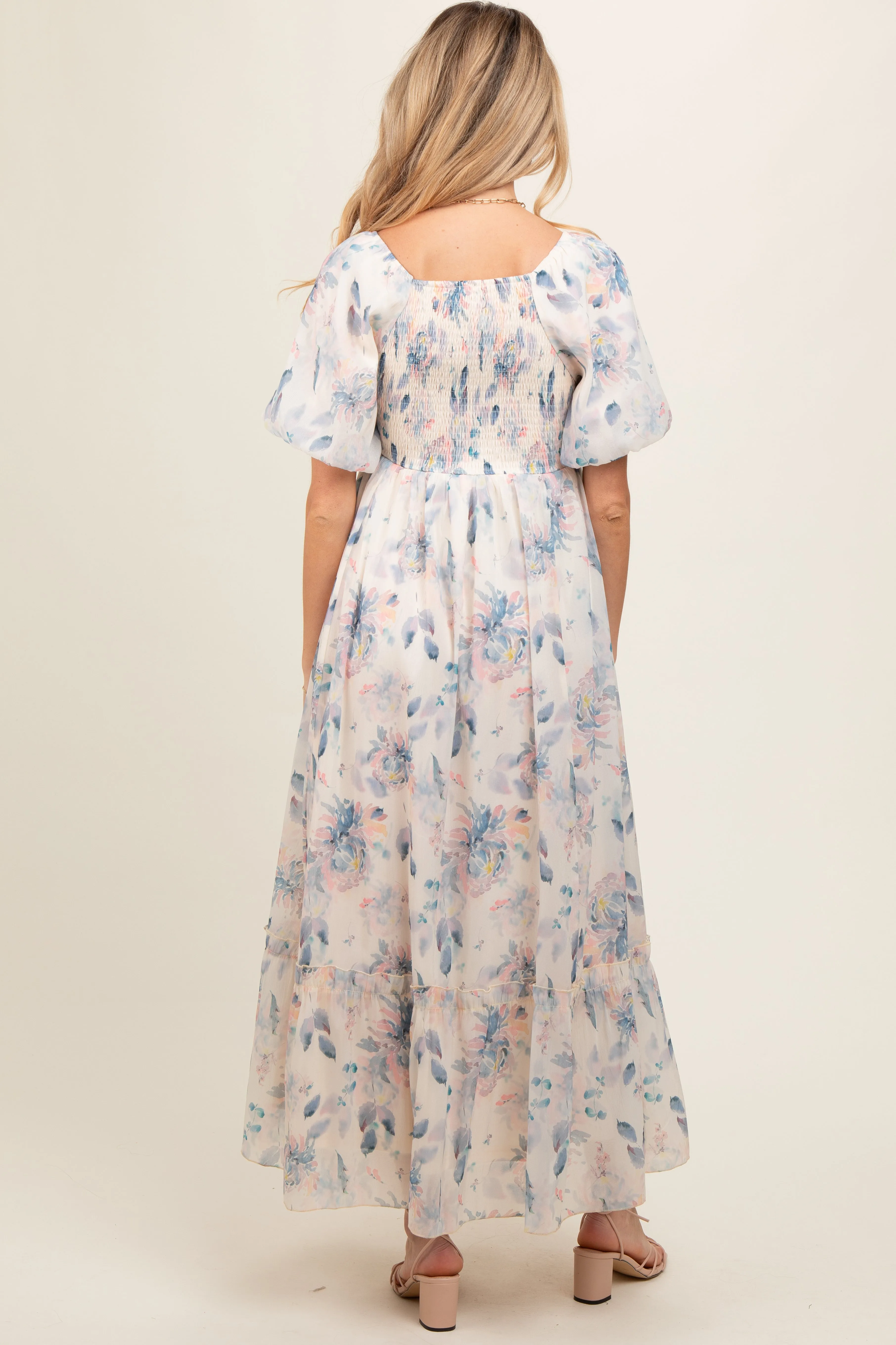 Beige Puff Sleeve Square Neck Maternity Dress sold by Pinkblush product image thumbnail 4