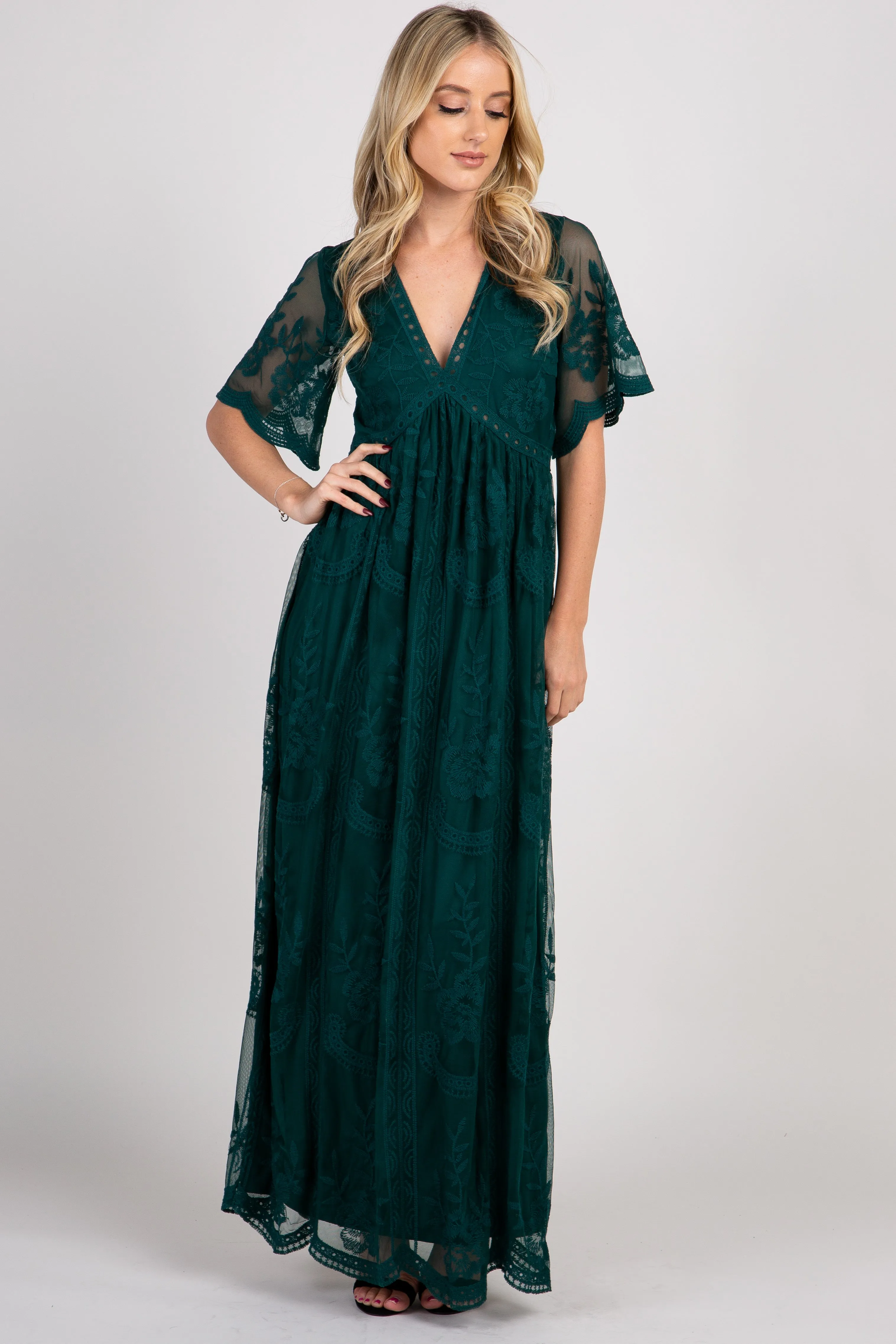 Forest Green Lace Mesh Overlay Maternity Maxi Dress sold by Pinkblush product image thumbnail 4