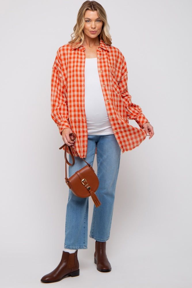 Orange Mixed Plaid Fringe Maternity Button Down Top sold by Pinkblush product image thumbnail 5