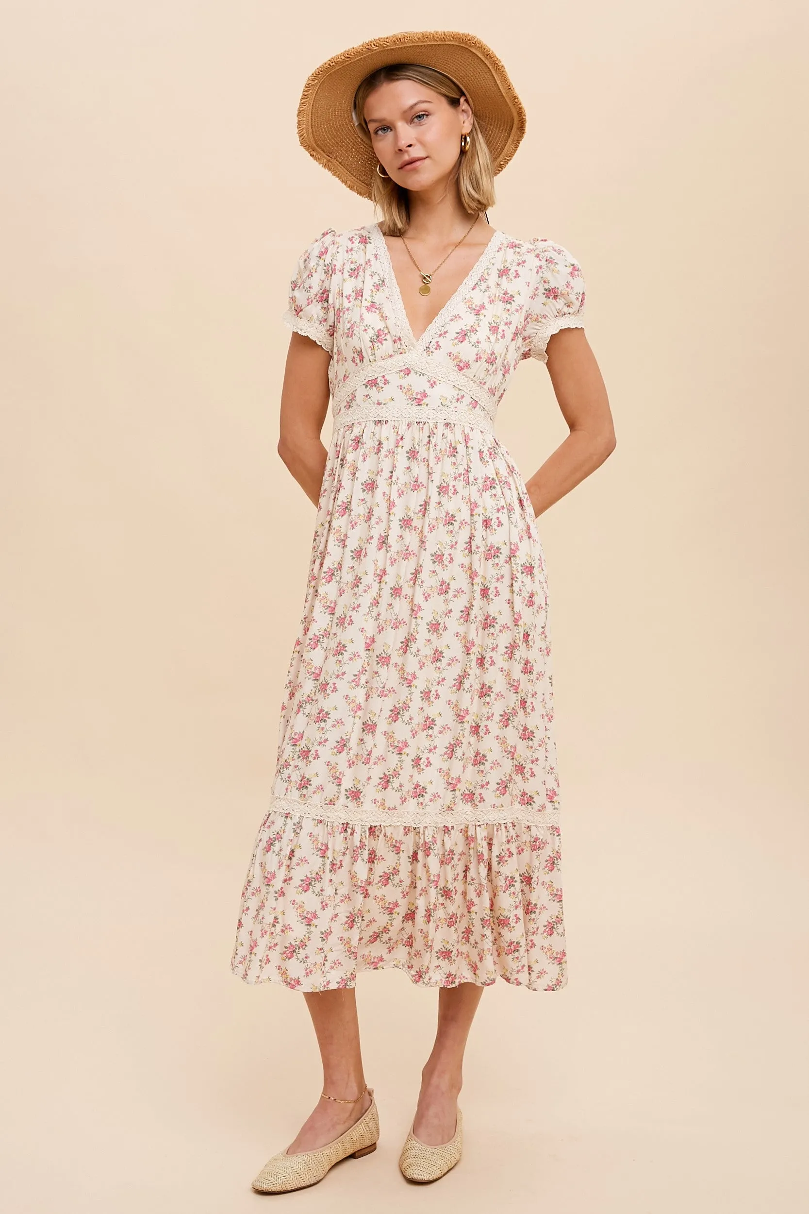 Cream Floral Print V Neck Maxi Dress sold by Pinkblush product image thumbnail 2