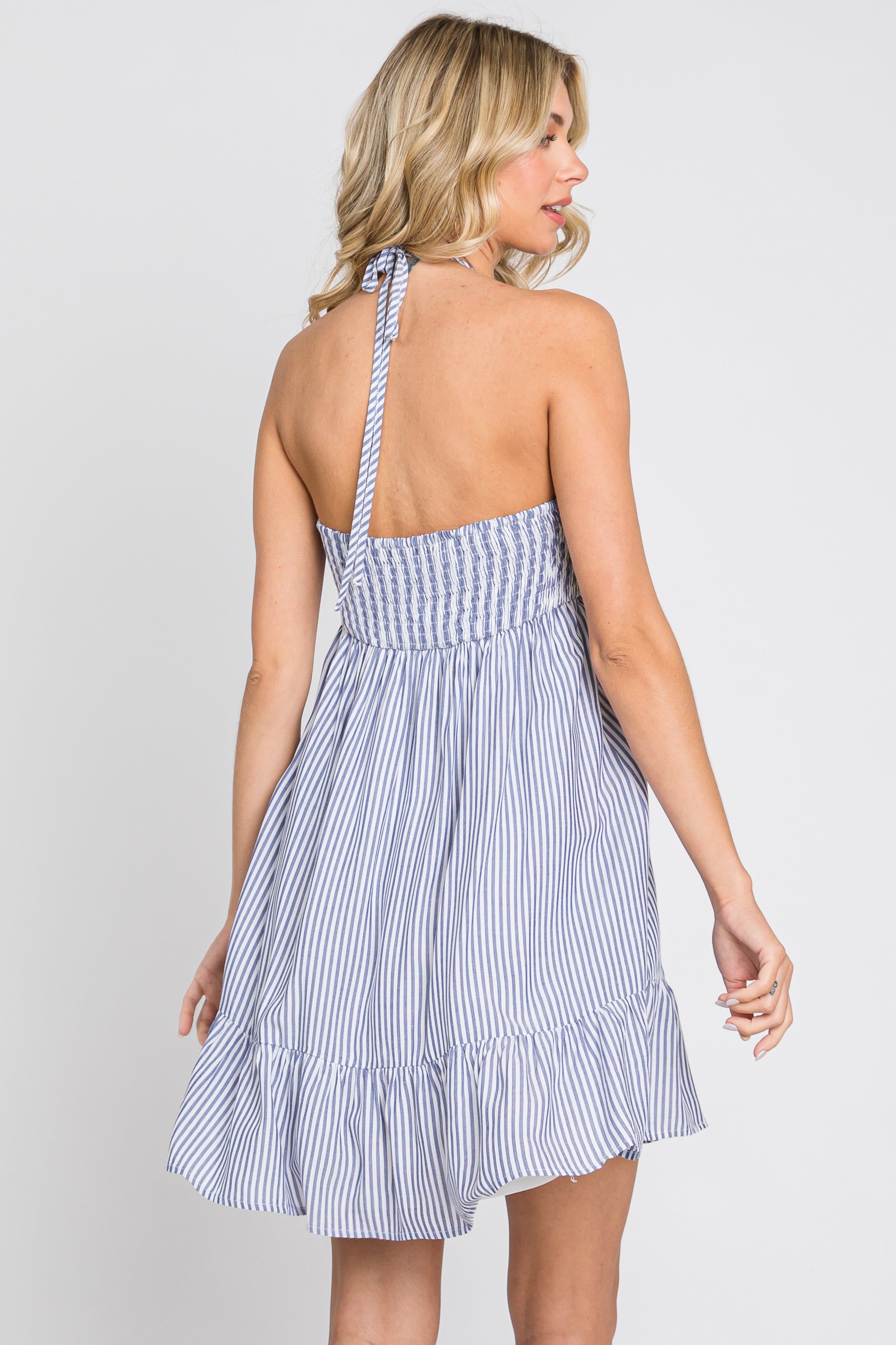 Blue Striped Halter Dress sold by Pinkblush product image thumbnail 3