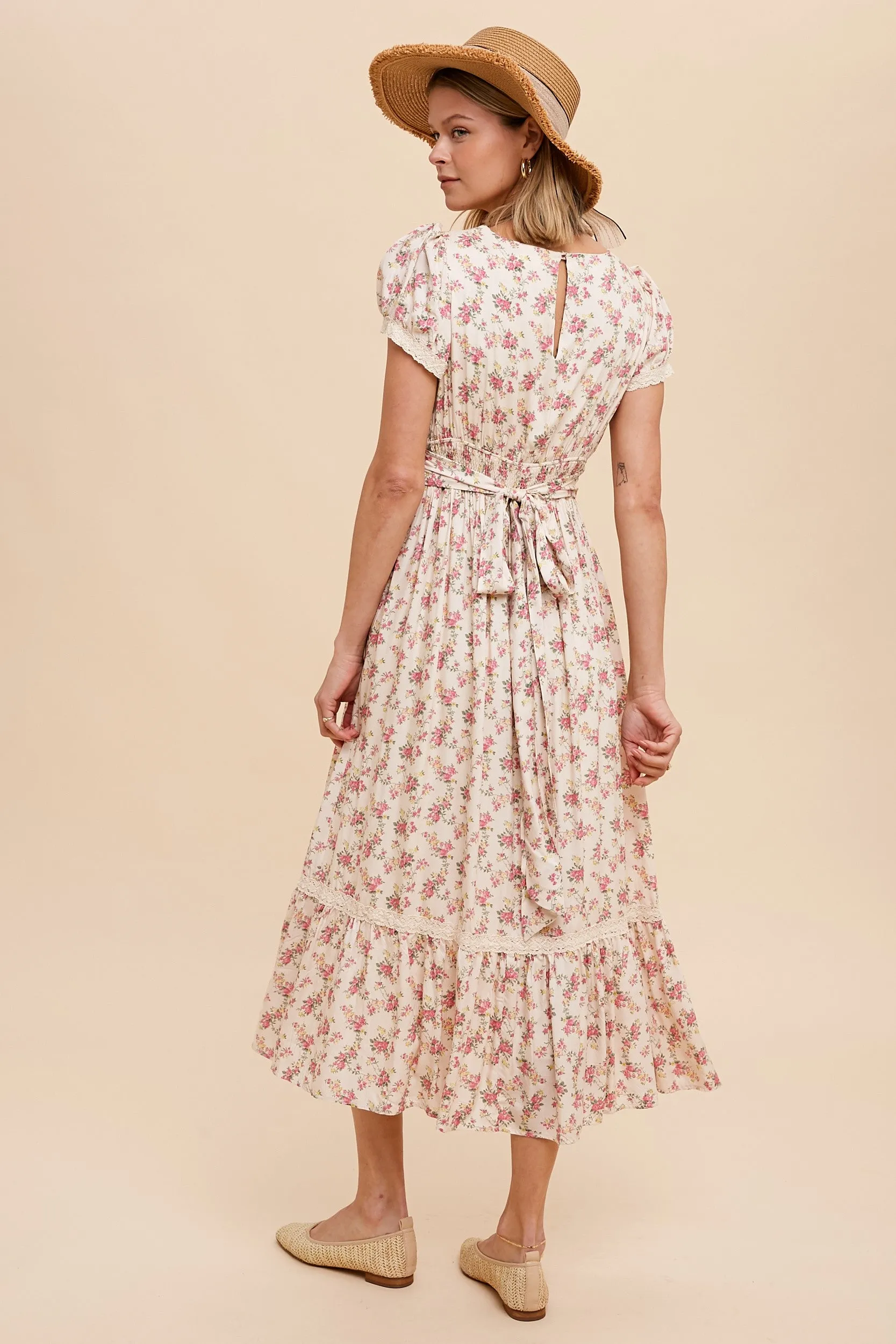 Cream Floral Print V Neck Maxi Dress sold by Pinkblush product image thumbnail 3
