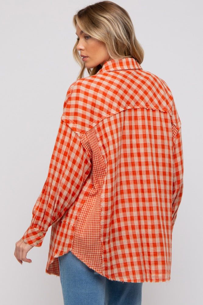 Orange Mixed Plaid Fringe Maternity Button Down Top sold by Pinkblush product image thumbnail 3