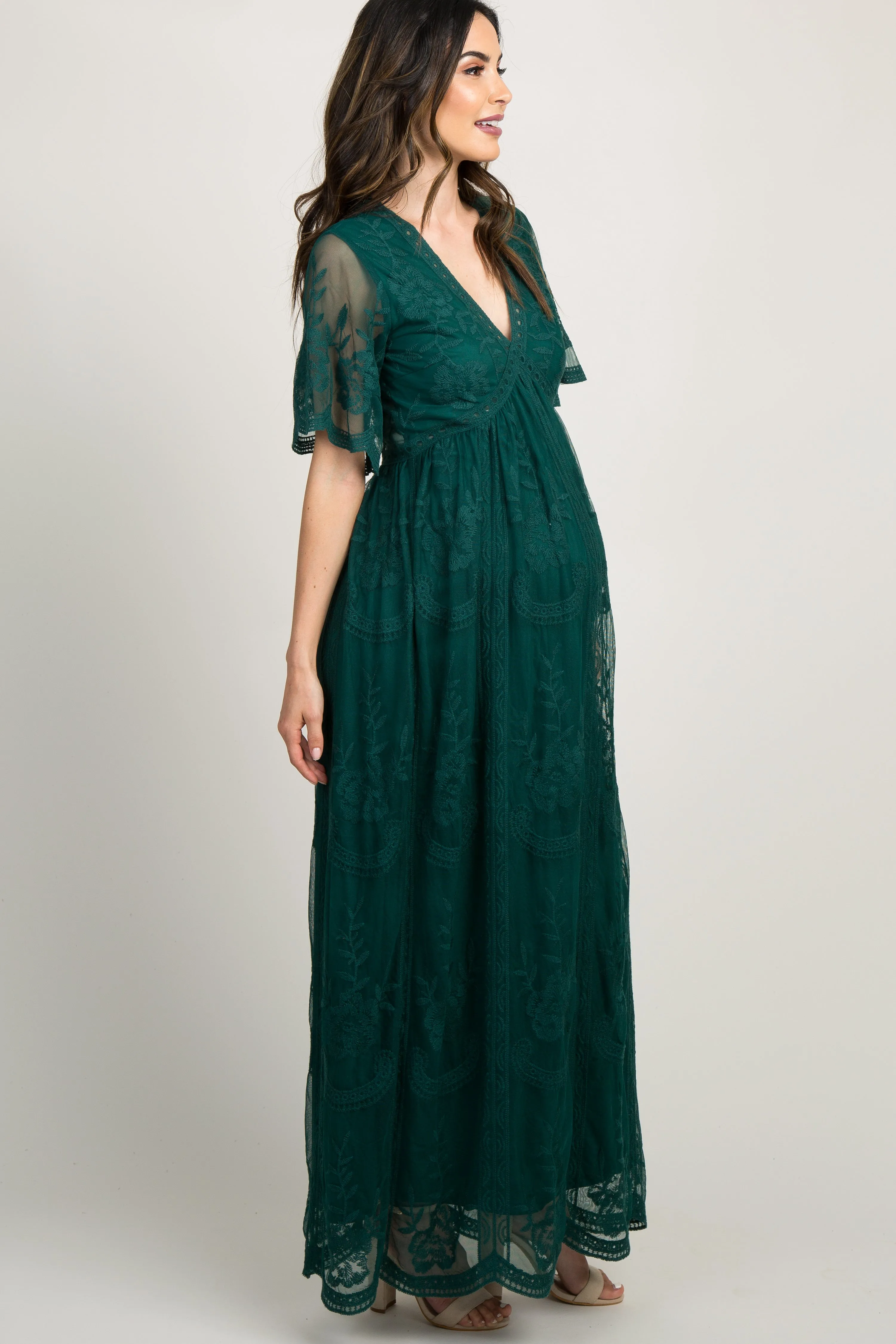 Forest Green Lace Mesh Overlay Maternity Maxi Dress sold by Pinkblush product image thumbnail 3