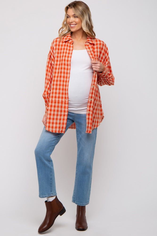 Orange Mixed Plaid Fringe Maternity Button Down Top sold by Pinkblush product image thumbnail 4