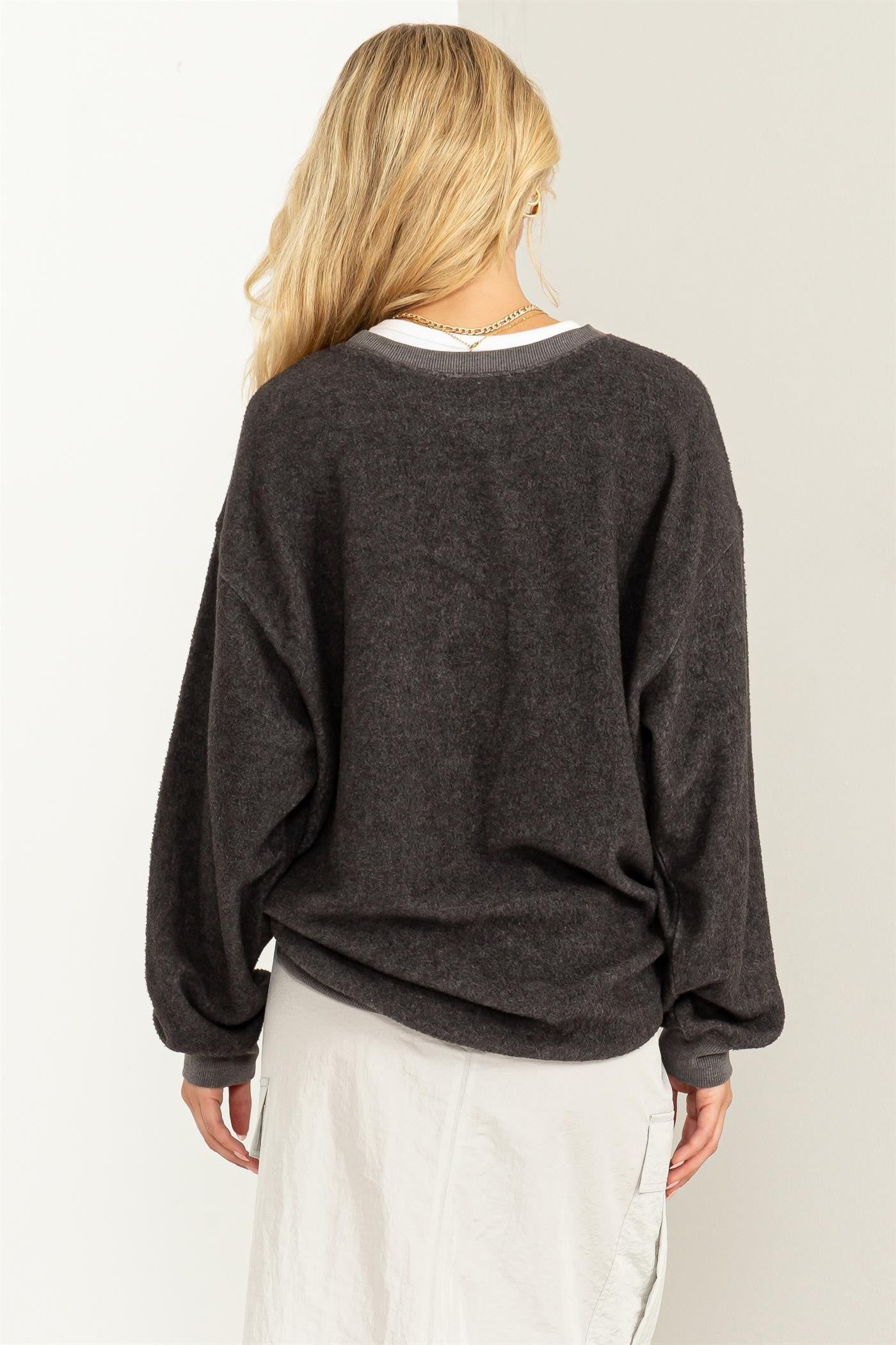 Charcoal Oversized Brushed Knit Long Sleeve Top sold by Pinkblush product image thumbnail 3
