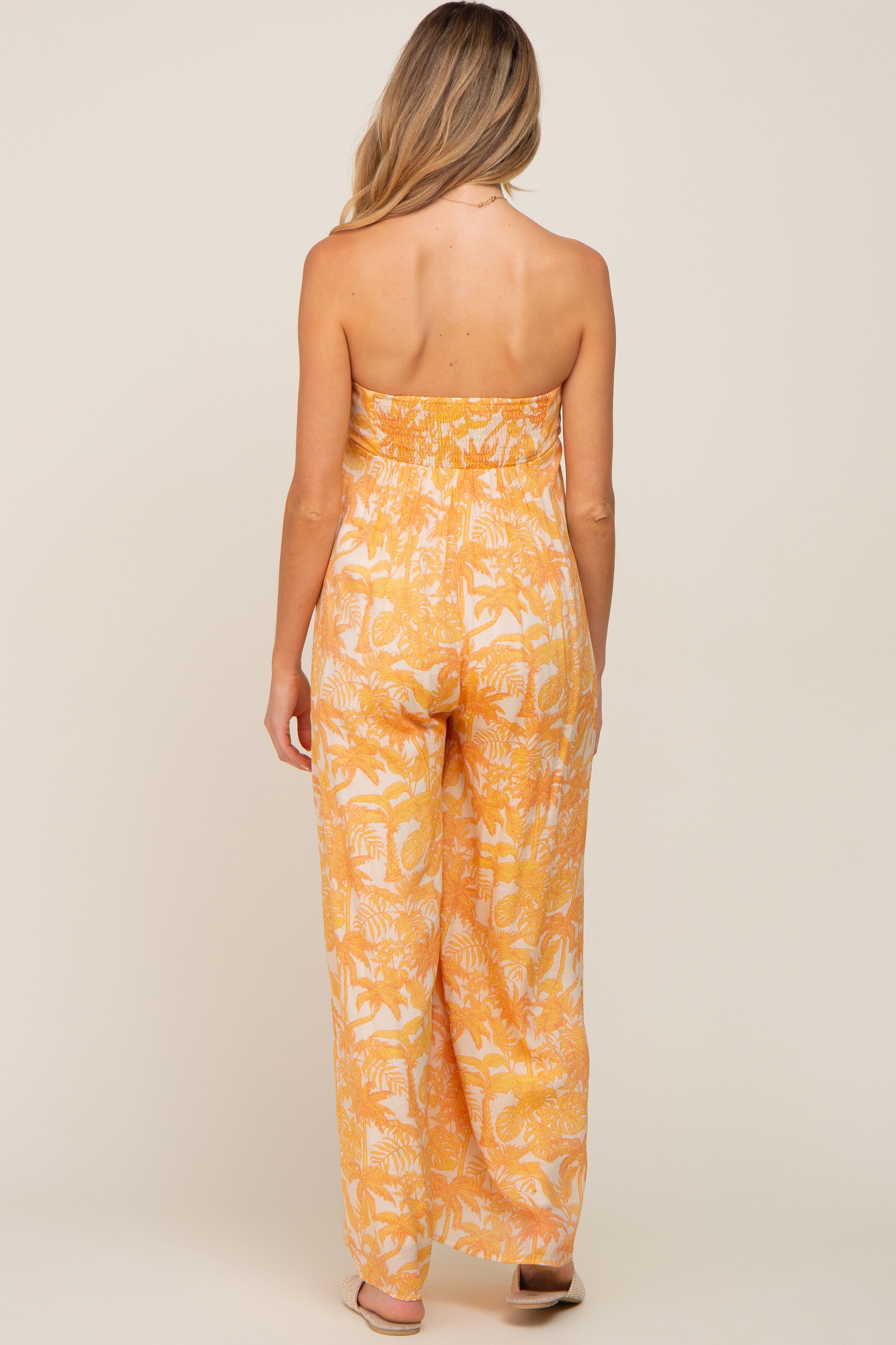 Orange Leaf Print Strapless Front Tie Maternity Jumpsuit sold by Pinkblush product image thumbnail 5