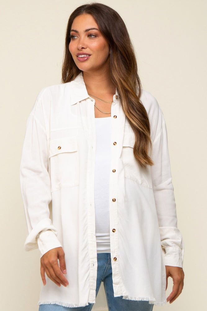 Ivory Collared Button Front Raw Hem Maternity Top sold by Pinkblush product image thumbnail 2