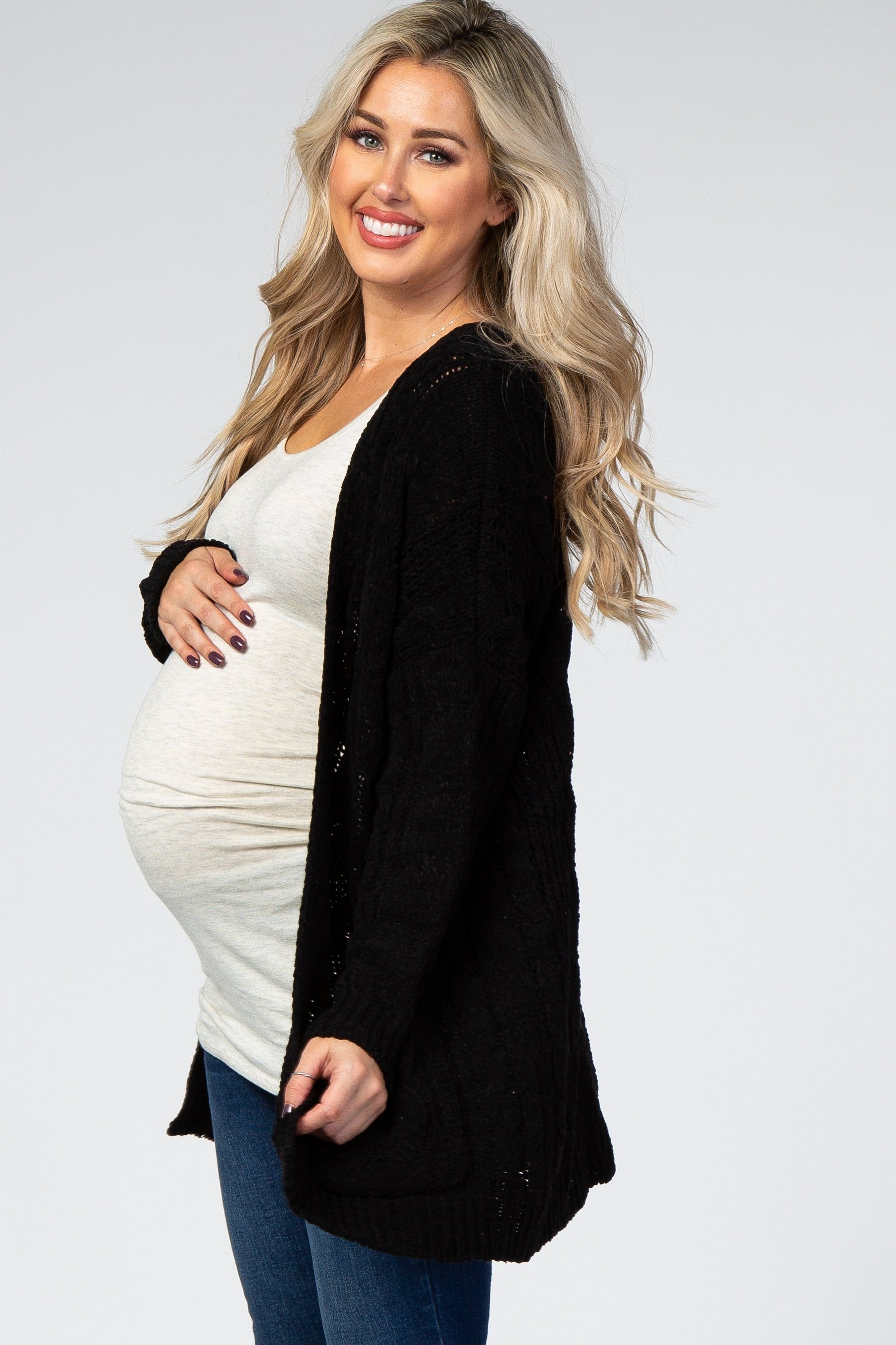Black Cable Knit Maternity Cardigan sold by Pinkblush product image thumbnail 2