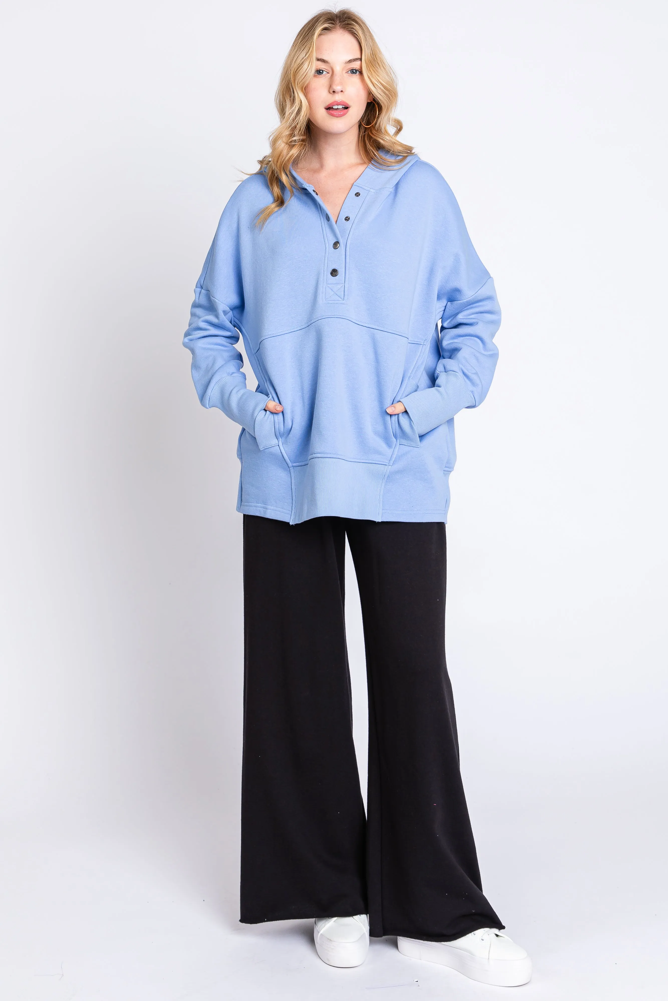 Light Blue Hooded Button Pullover Sweater sold by Pinkblush product image thumbnail 4