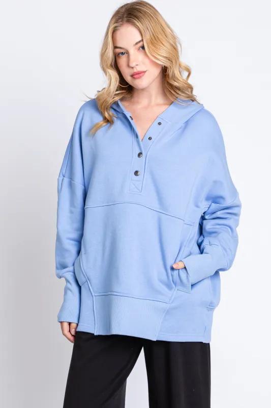 Light Blue Hooded Button Pullover Sweater sold by Pinkblush