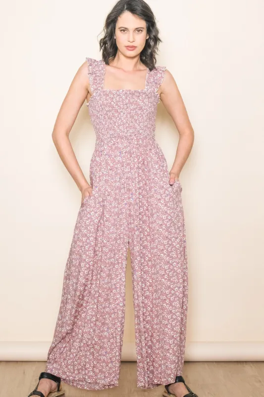 Mauve Floral Flowy Jumpsuit sold by Pinkblush
