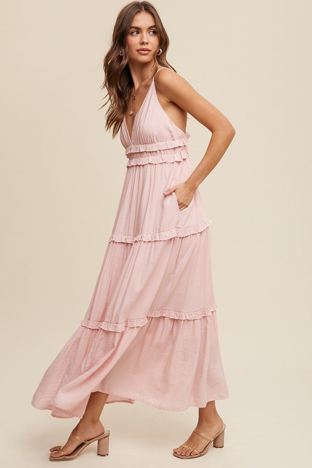Pink Striped Ruffle Tiered Maxi Dress sold by Pinkblush product image thumbnail 2