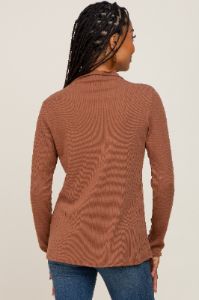 Camel Ribbed Long Sleeve Mock Neck Top sold by Pinkblush