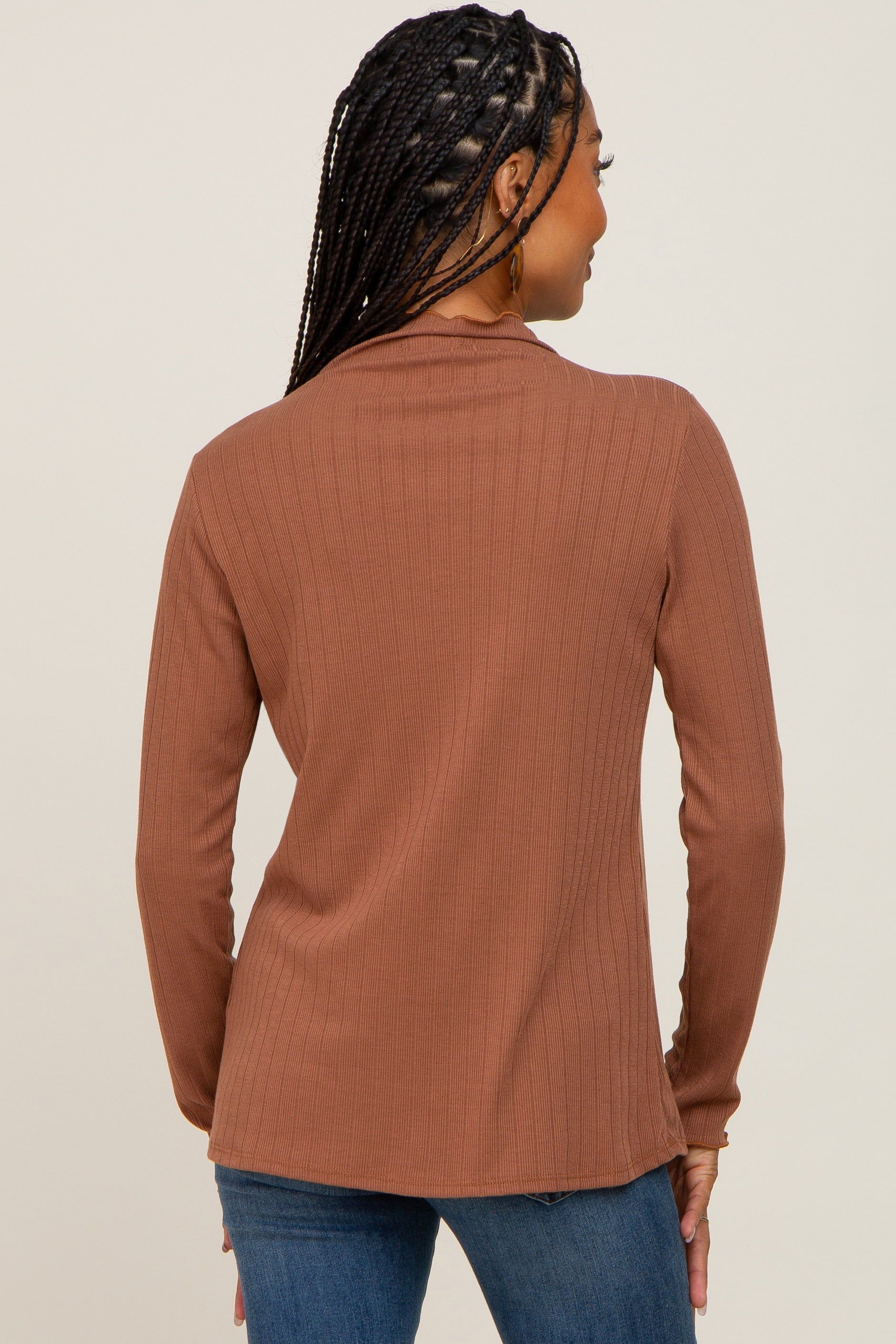 Camel Ribbed Long Sleeve Mock Neck Top sold by Pinkblush product image thumbnail 3