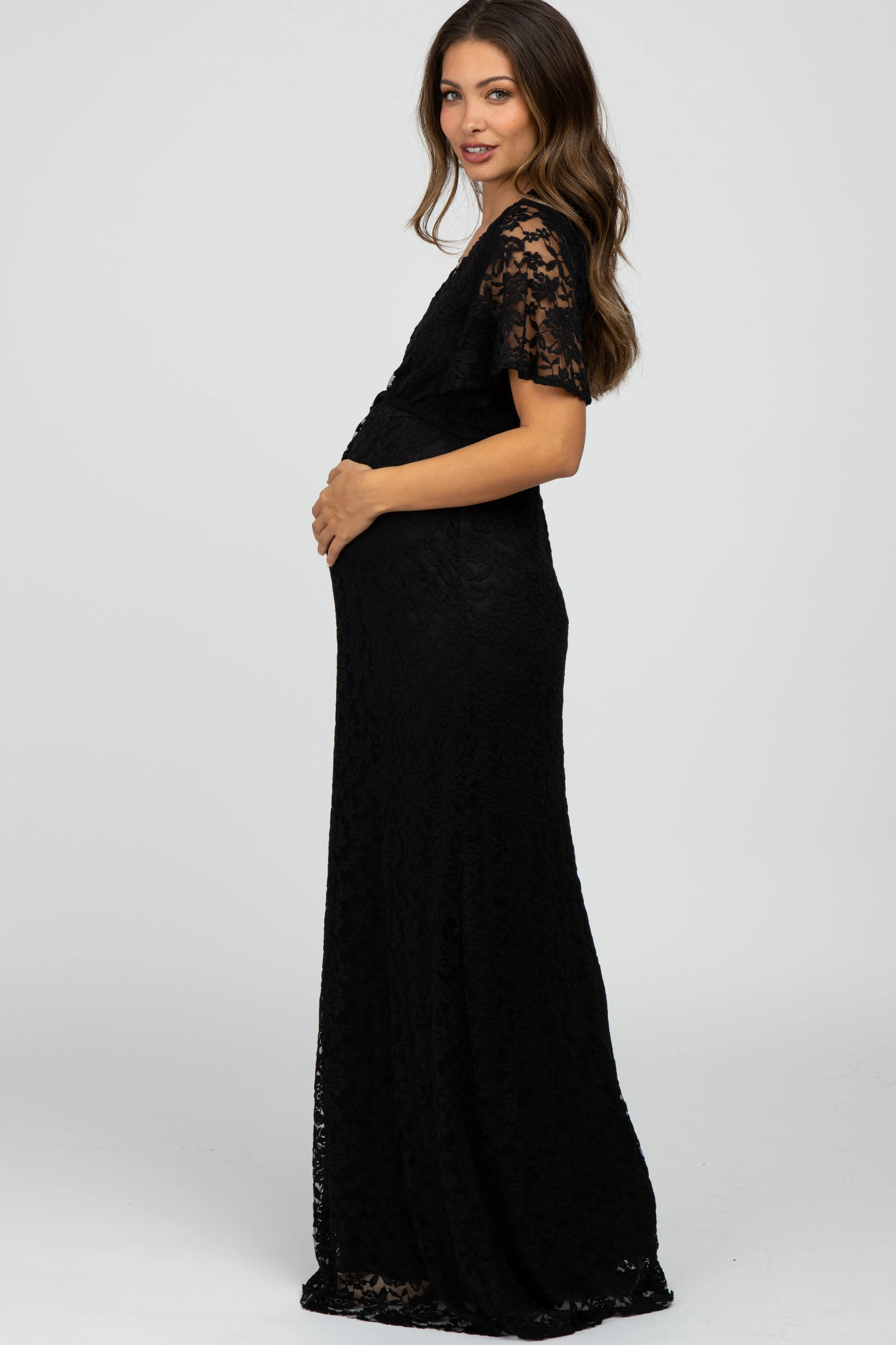 Black Lace Front Tie Maternity Maxi Dress sold by Pinkblush product image thumbnail 3