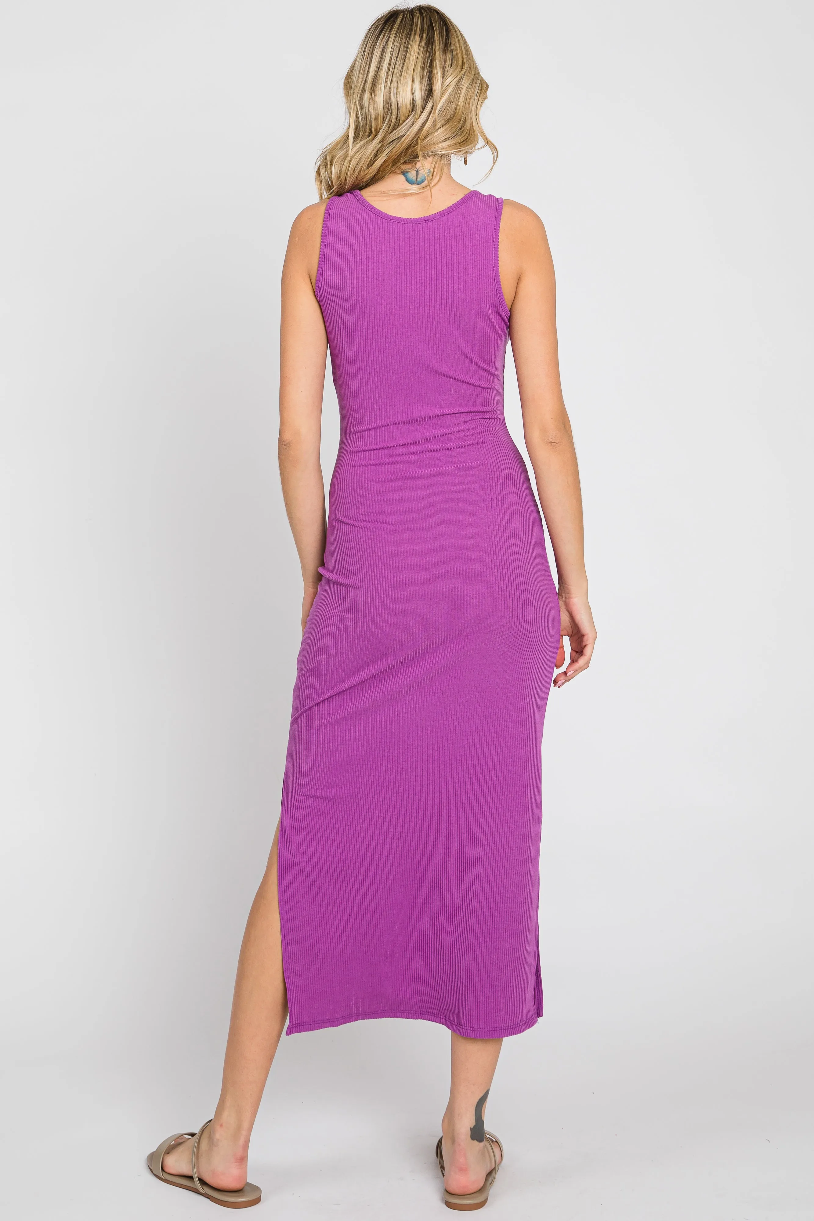Purple Ribbed Side Slit Midi Dress sold by Pinkblush product image thumbnail 4