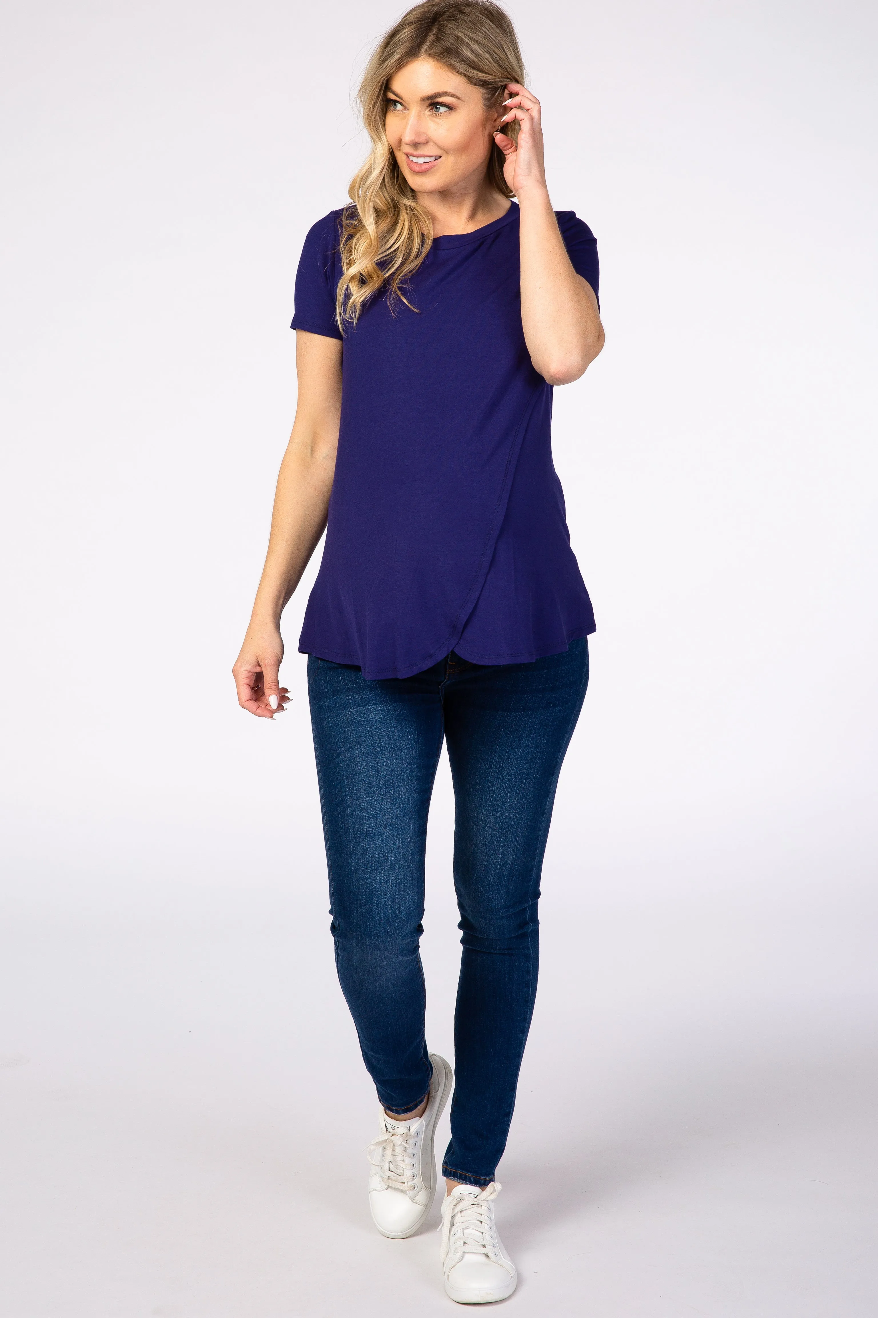 Navy Layered Wrap Front Maternity Nursing Top sold by Pinkblush product image thumbnail 5