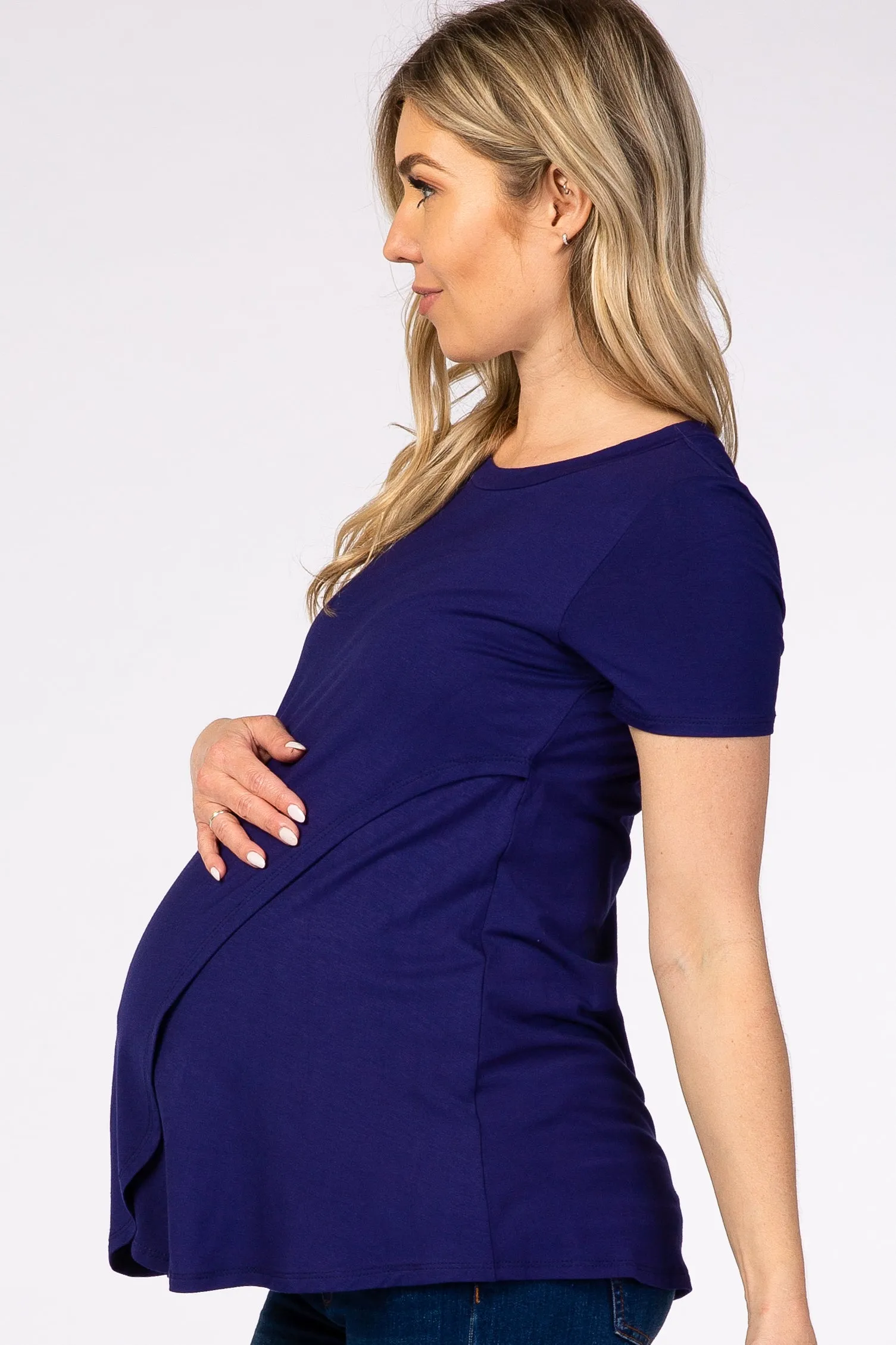 Navy Layered Wrap Front Maternity Nursing Top sold by Pinkblush product image thumbnail 2