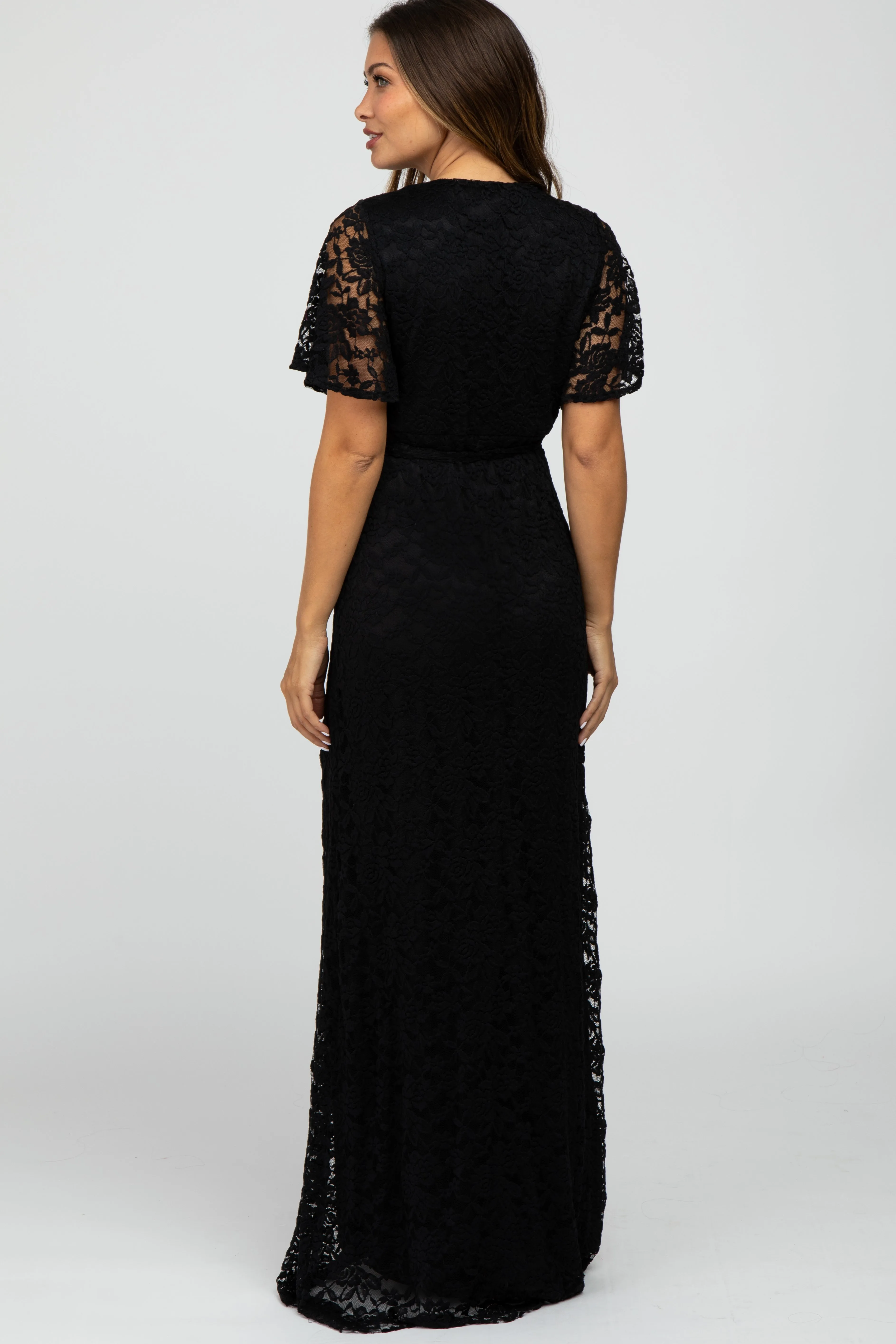Black Lace Front Tie Maternity Maxi Dress sold by Pinkblush product image thumbnail 4