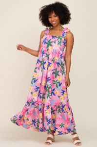 Pink Floral Ruffle Back Tie Maternity Maxi Dress sold by Pinkblush