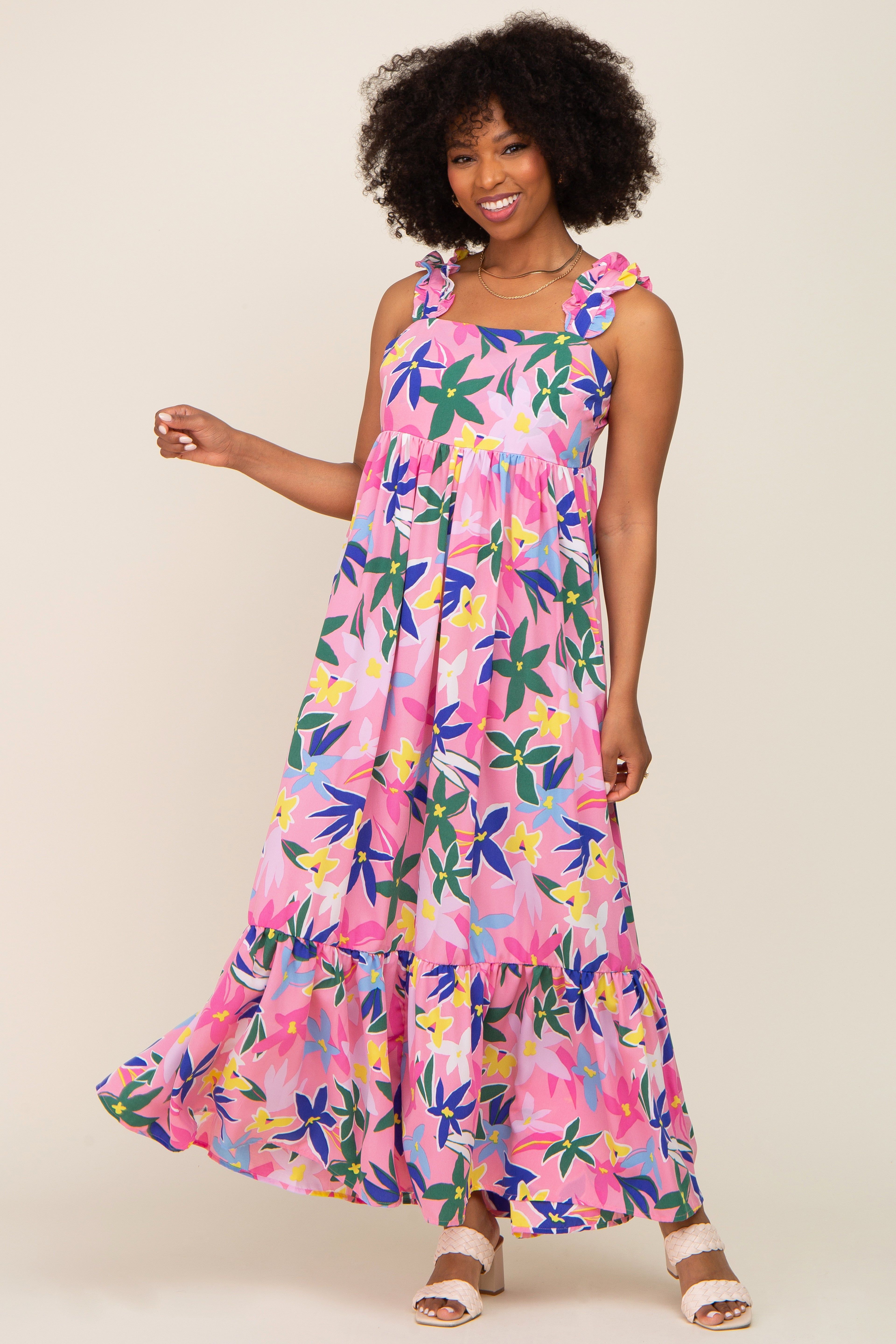 Pink Floral Ruffle Back Tie Maternity Maxi Dress sold by Pinkblush product image thumbnail 5
