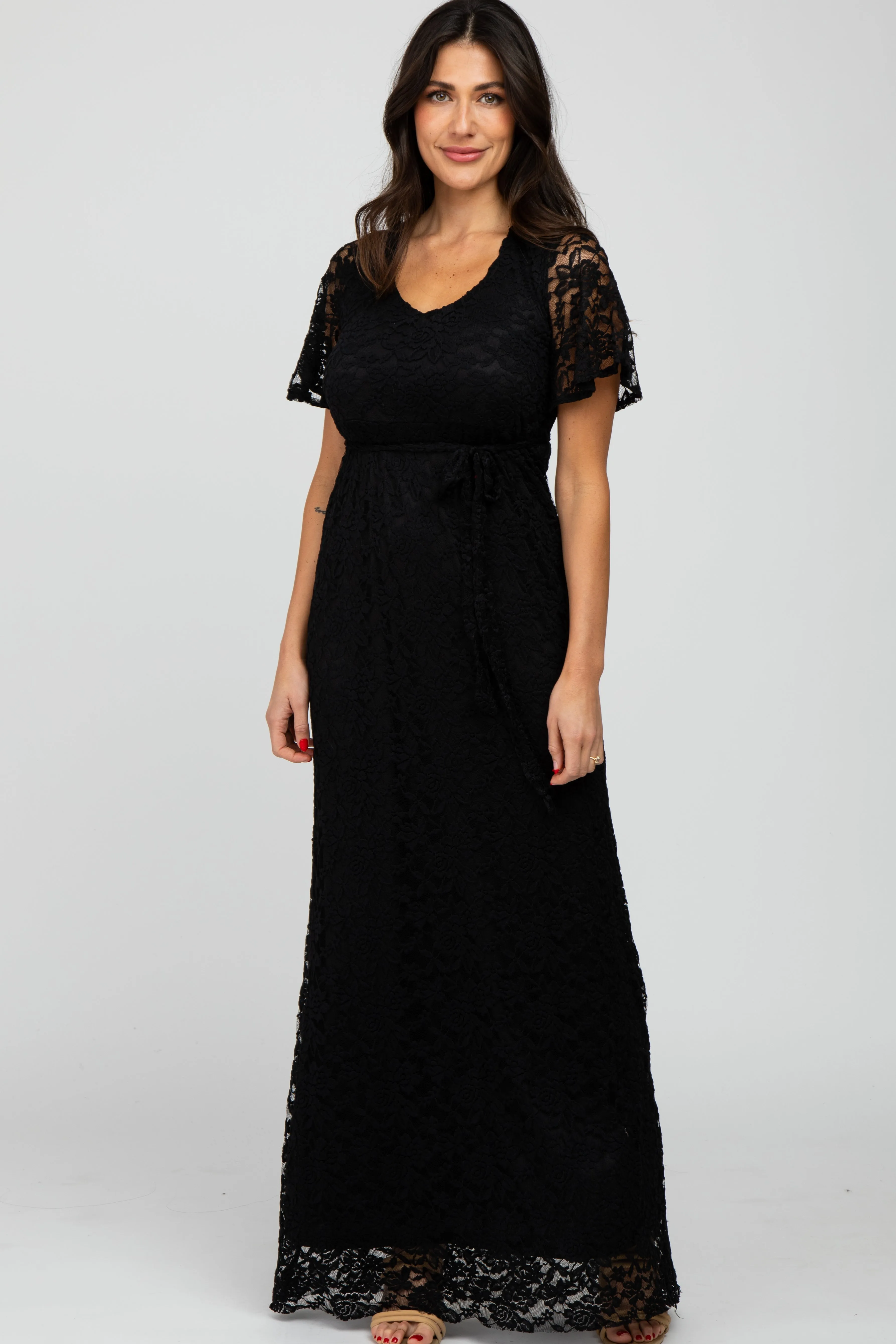 Black Lace Front Tie Maternity Maxi Dress sold by Pinkblush product image thumbnail 5