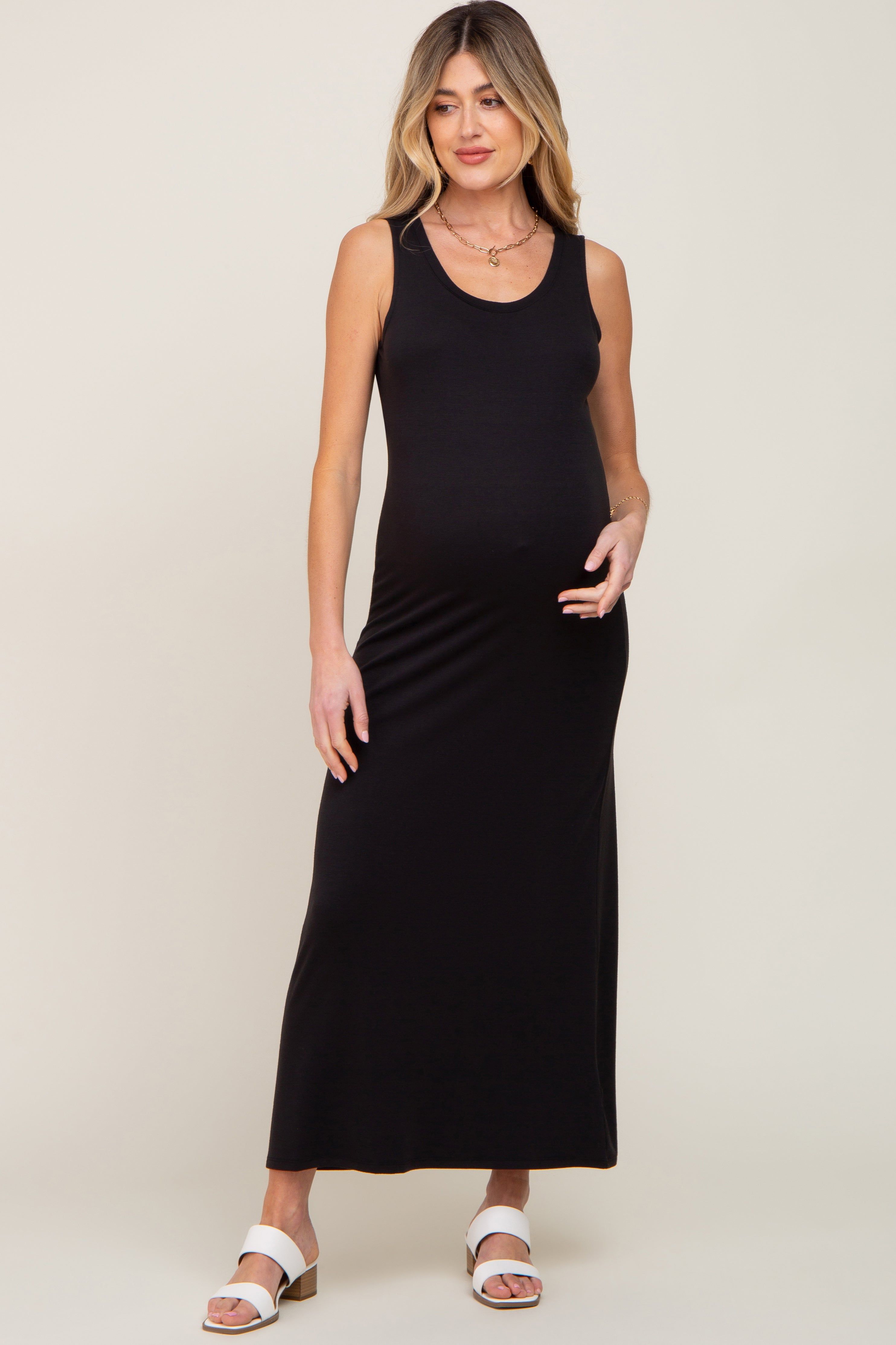Black Sleeveless Maternity Maxi Dress sold by Pinkblush