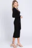 Black Ribbed Long Sleeve Wrap Dress sold by Pinkblush