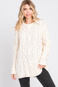 Cream Chunky Cable Knit Sweater sold by Pinkblush
