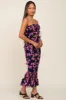 Navy Blue Floral Smocked Drawstring Front Cutout Ruffle Trim Midi Dress sold by Pinkblush