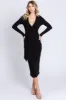 Black Ribbed Long Sleeve Wrap Dress sold by Pinkblush