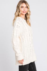 Cream Chunky Cable Knit Sweater sold by Pinkblush